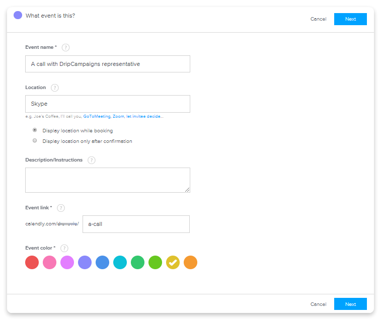 create custom calendly events