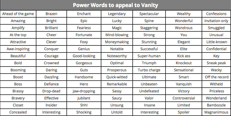 Power words to appeal to vanity