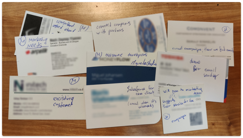 How our Customer Success Manager Maksym tracks leads’ cards collected at conferences