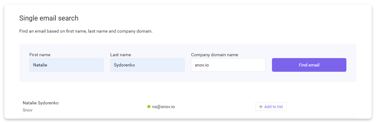 email lookup by name and company domain