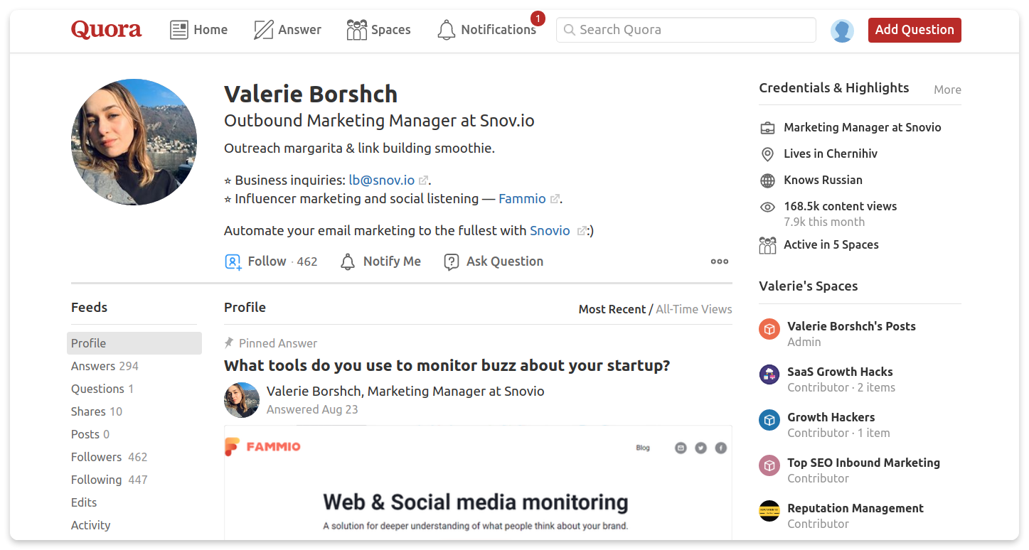 Good Quora author's profile example