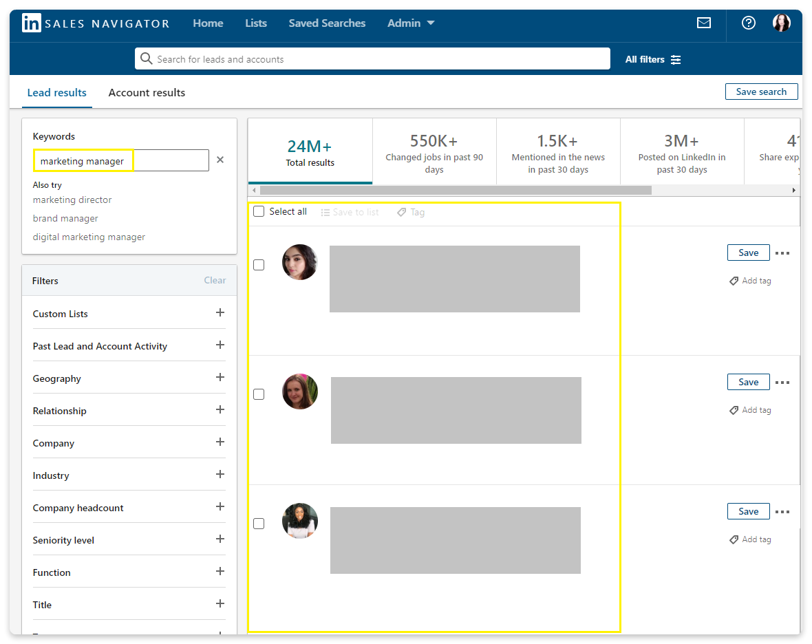 Filter your search in Sales Navigator
