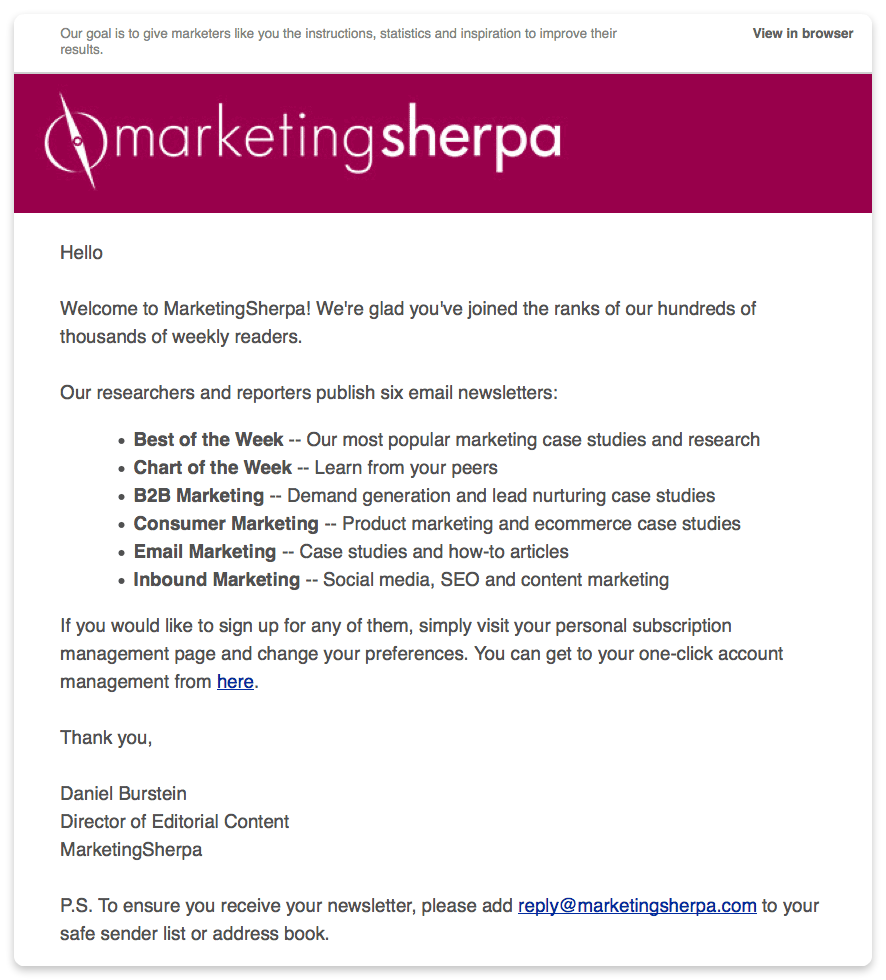 MarketingSherpa email example
