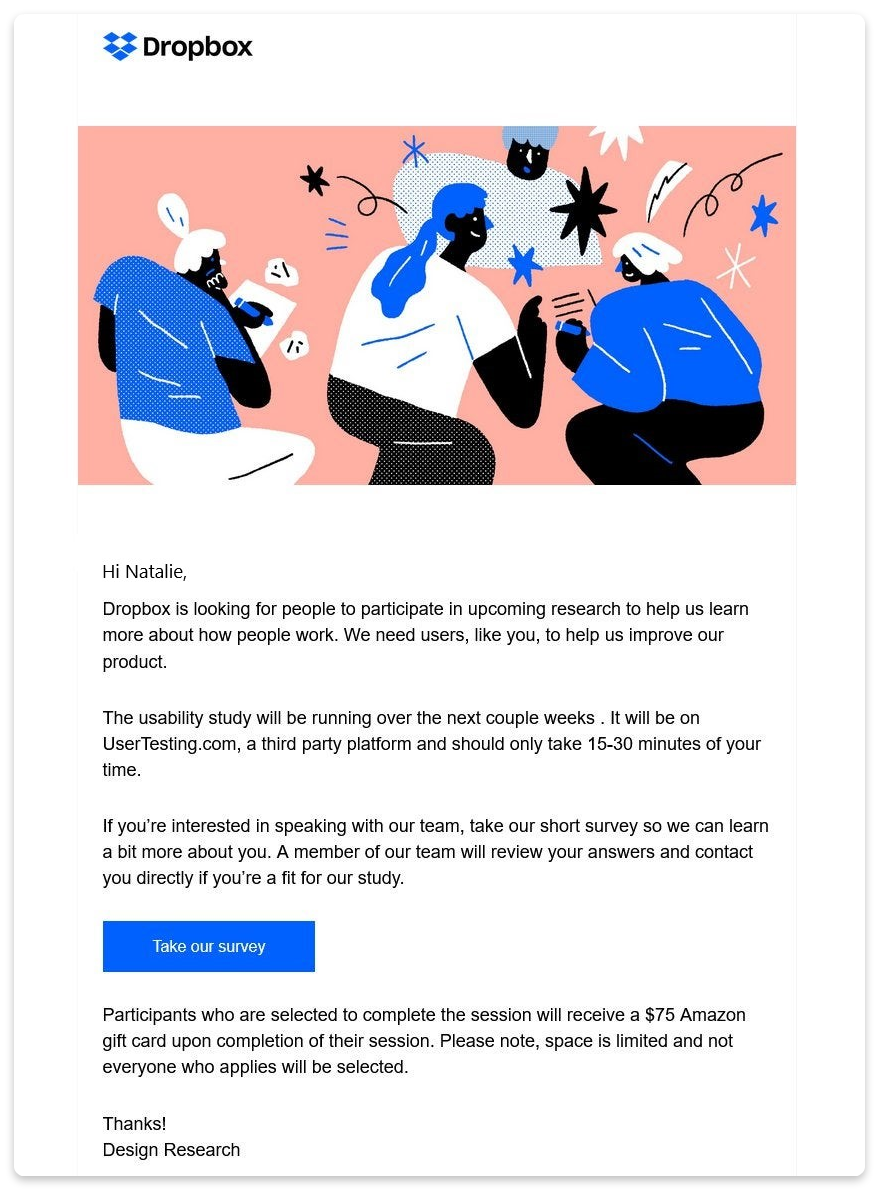Dropbox email example