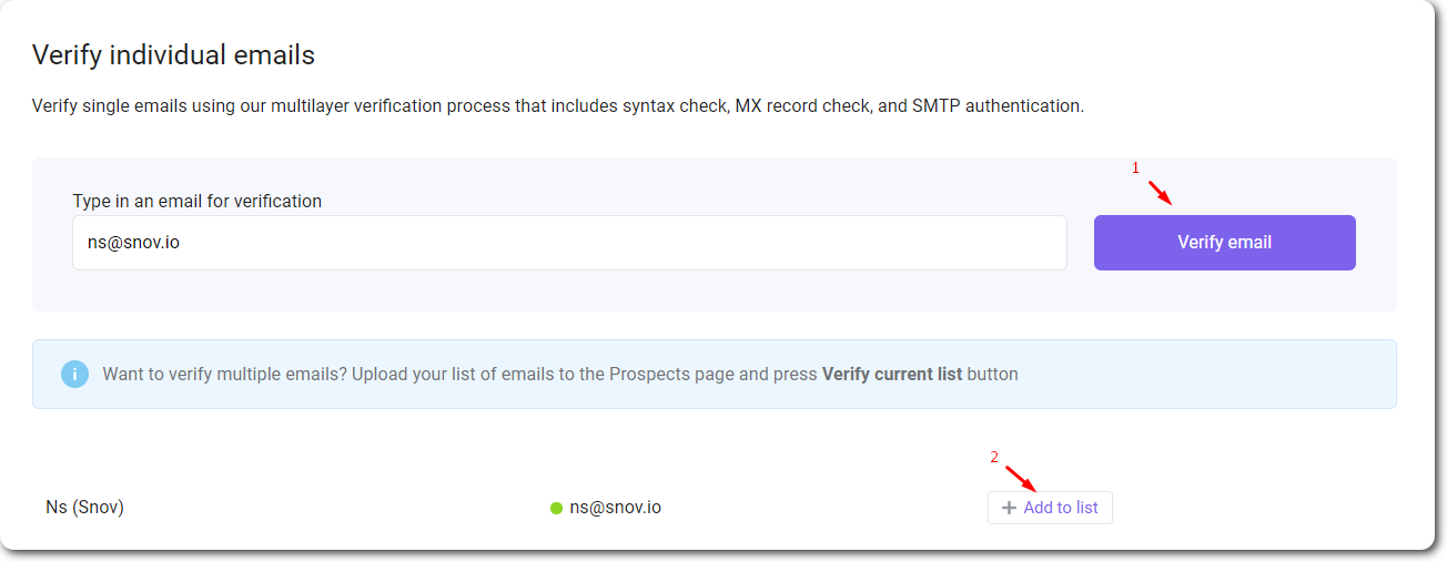 How to verify single email with Snov.io