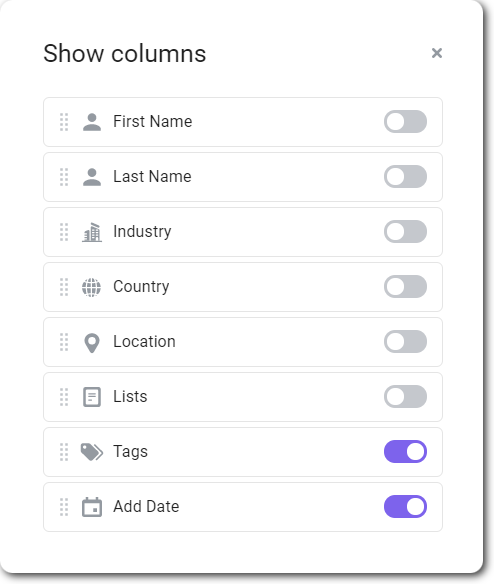 Managing data columns in prospect's profile