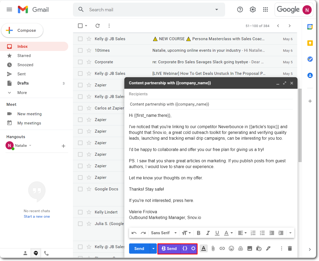 Sending emails with GBlast