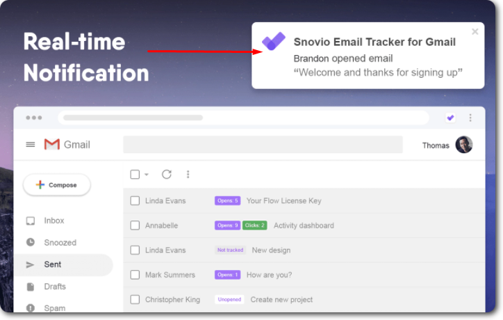 Email tracker notifications