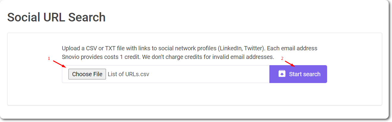 Social URL search with Snov.io