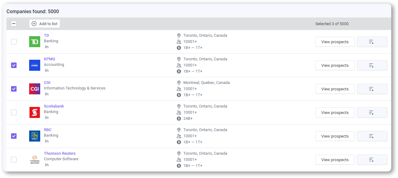 Snov.io Database Search by company