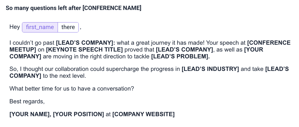 Sales outreach template from Snov.io