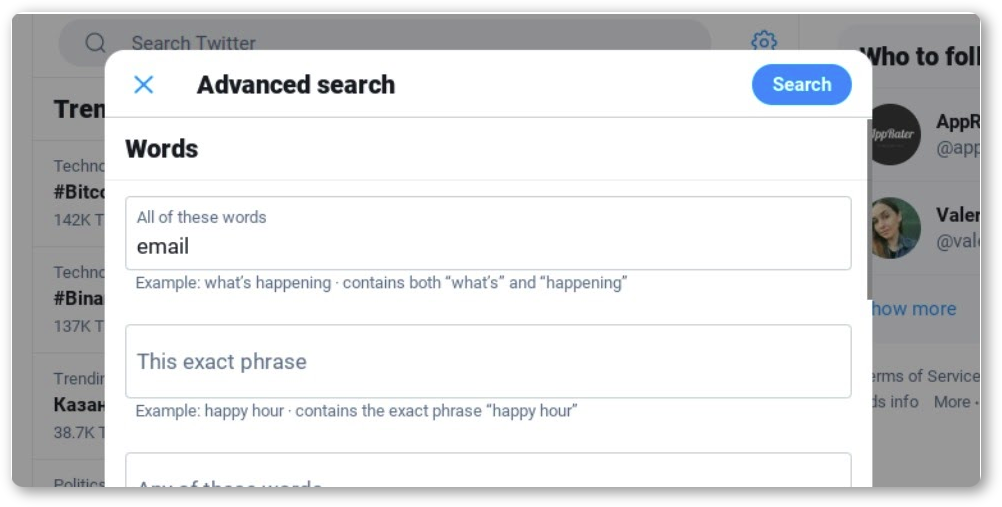 How to find someone using Twitter Advanced Search