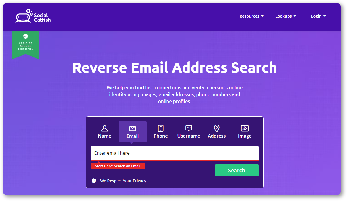 Social Catfish reverse email lookup tool