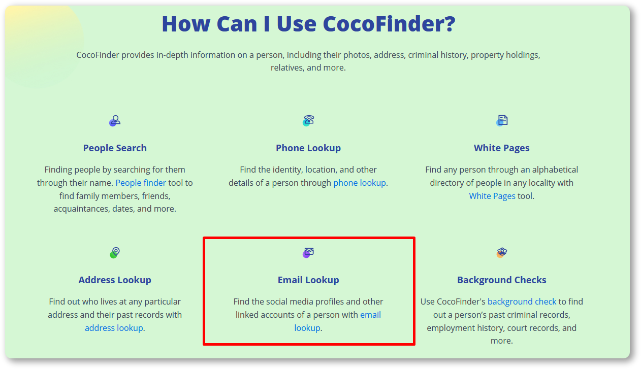 CocoFinder reverse email lookup tool