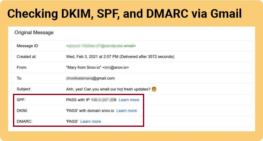 DKIM, SPF, and DMARC check via Gmail