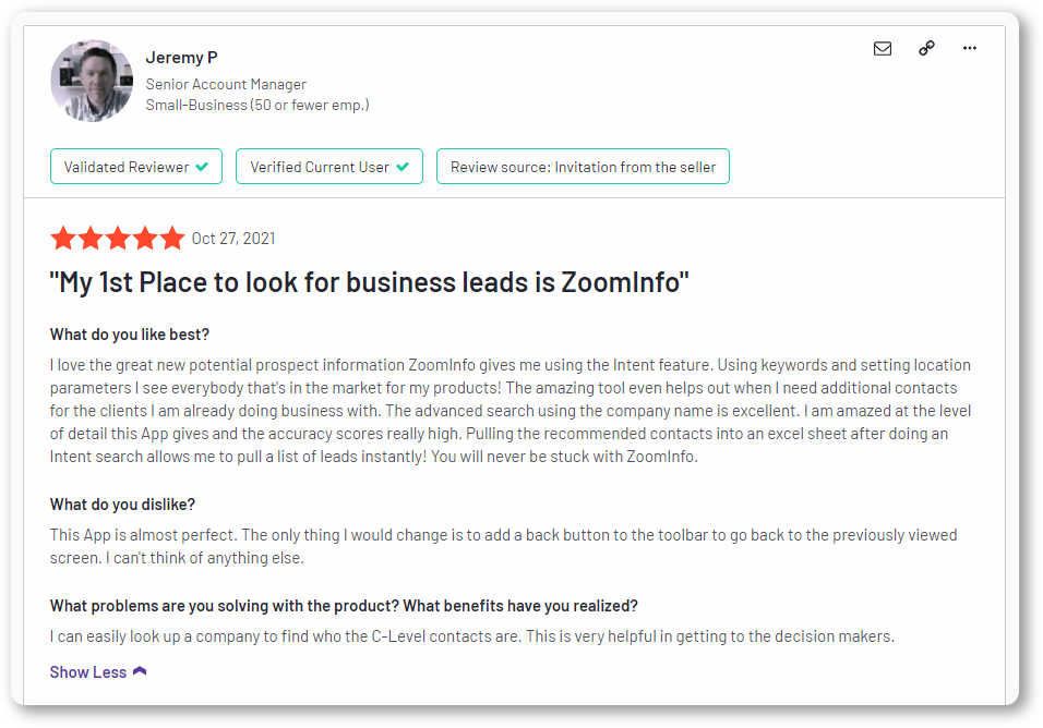 ZoomInfo reviews