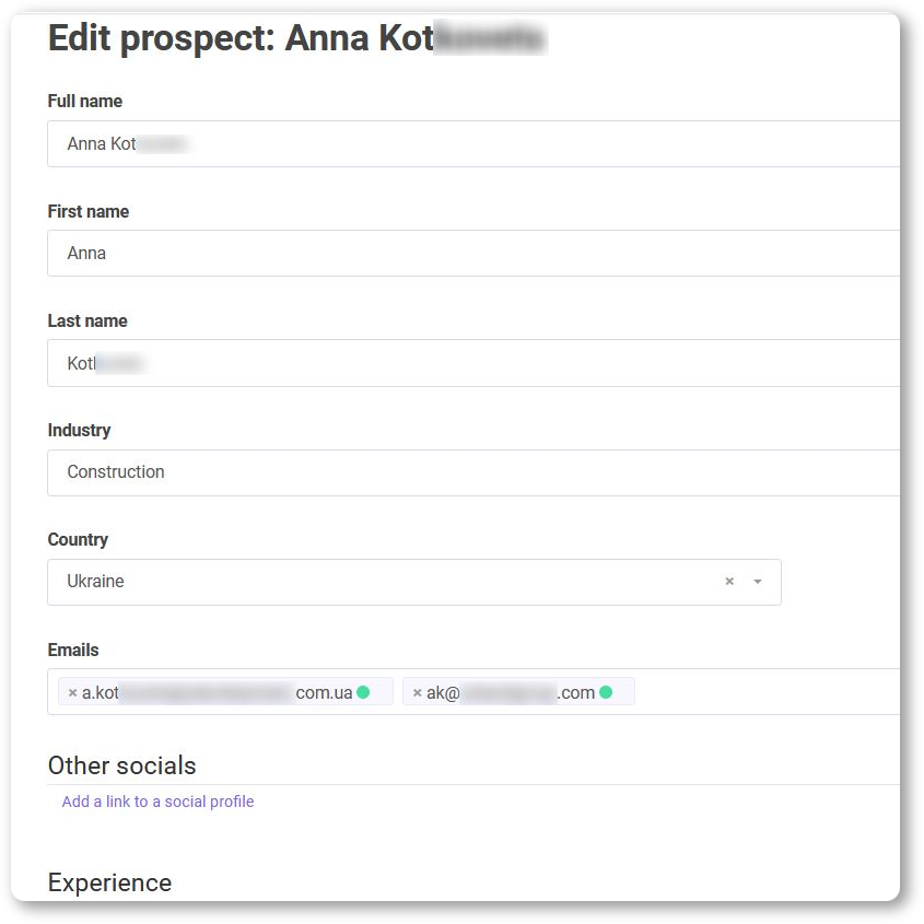 Prospect profile example