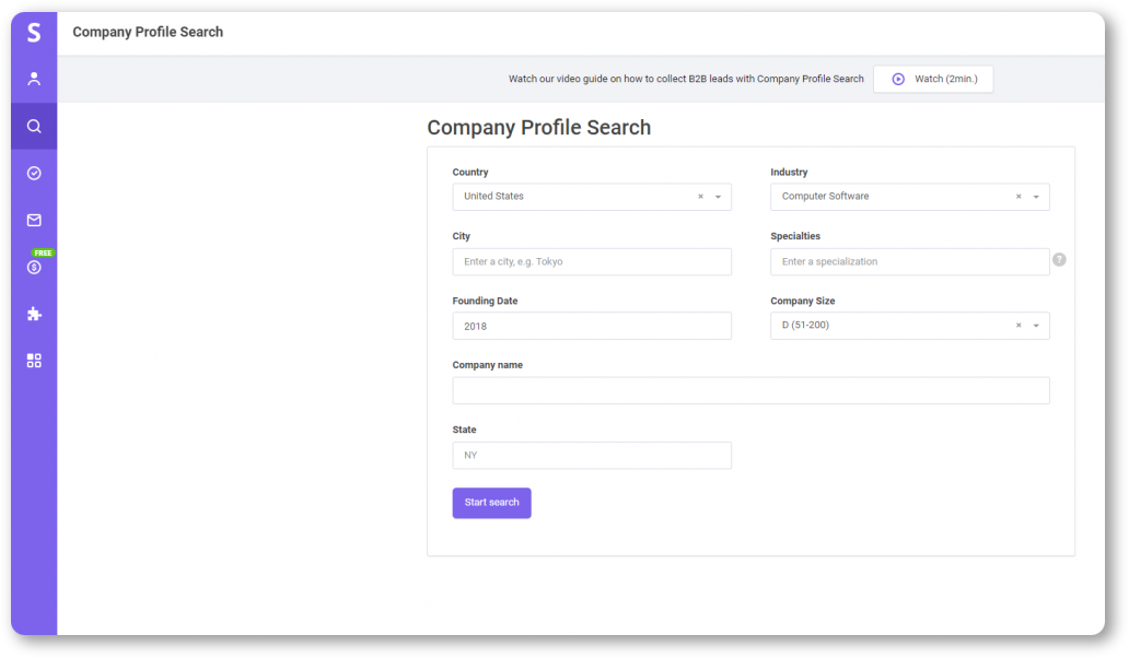 Finding leads with Snov.io Company Profile Search