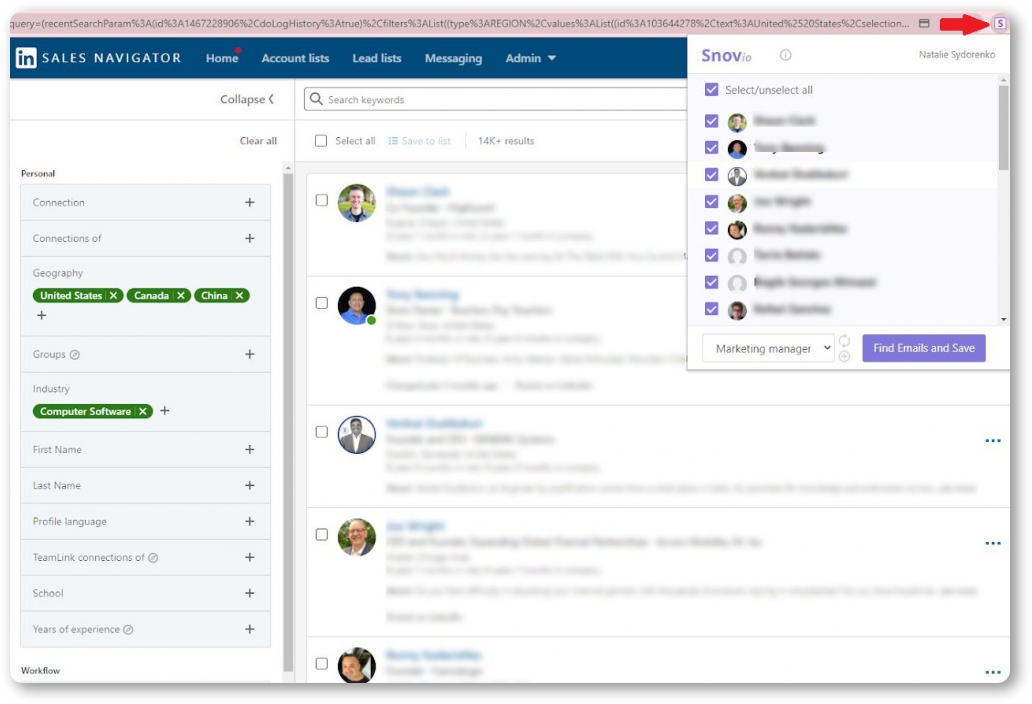 Finding leads with LinkedIn Sales Navigator + Snov.io