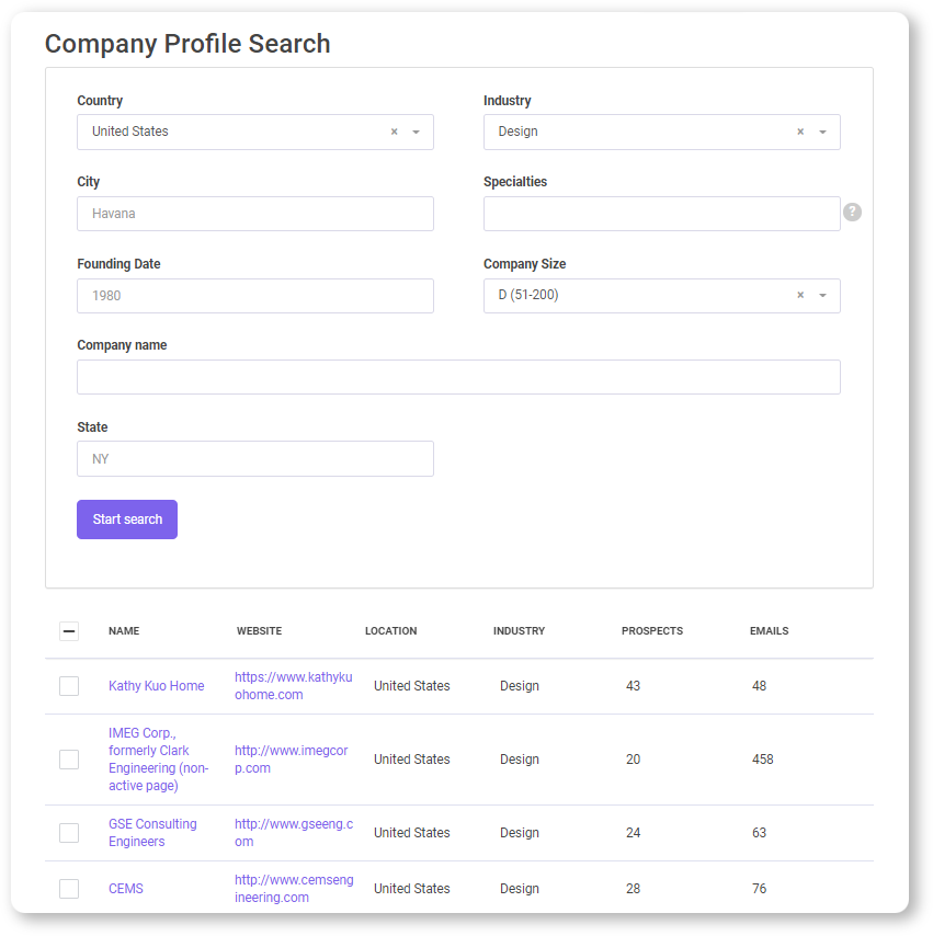 Snov.io Company Profile Search