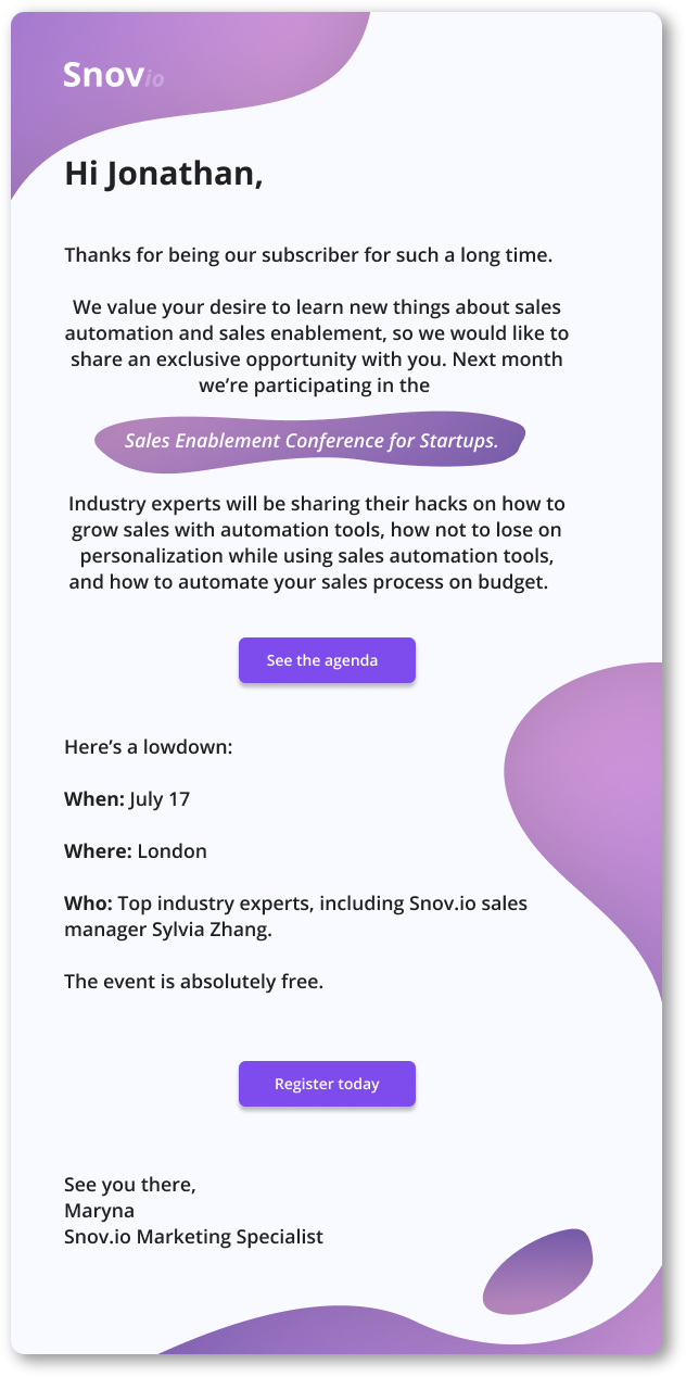 event announcement email