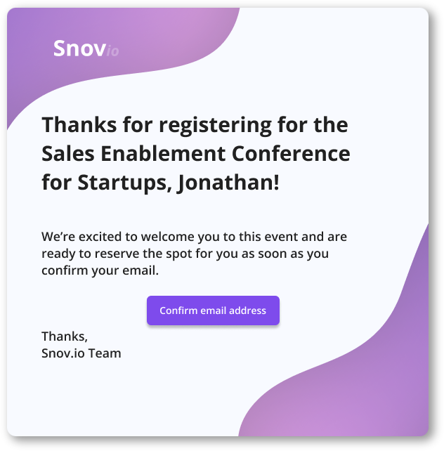 event registration confirmation email