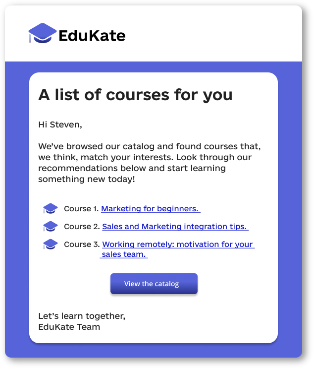 A course-list recommendation email