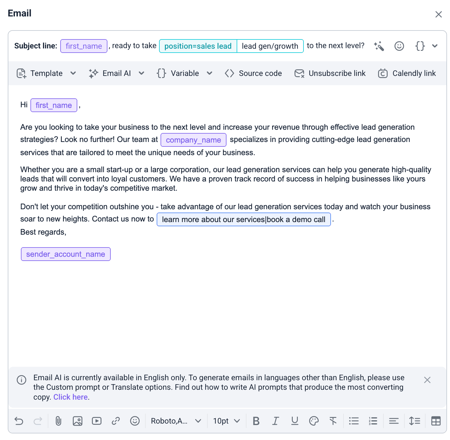 personalized email example
