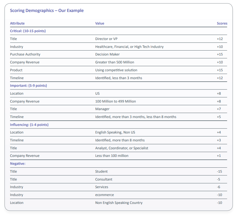 Lead scoring criteria