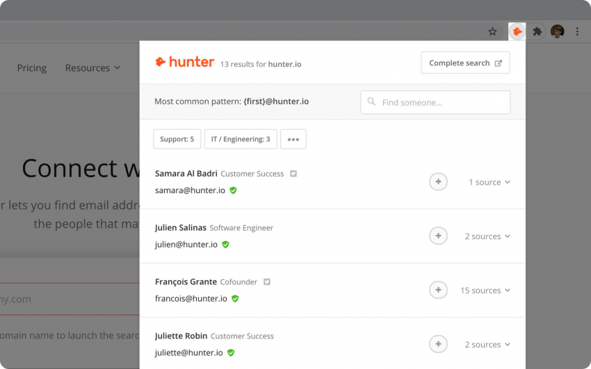 Hunter.io email finder