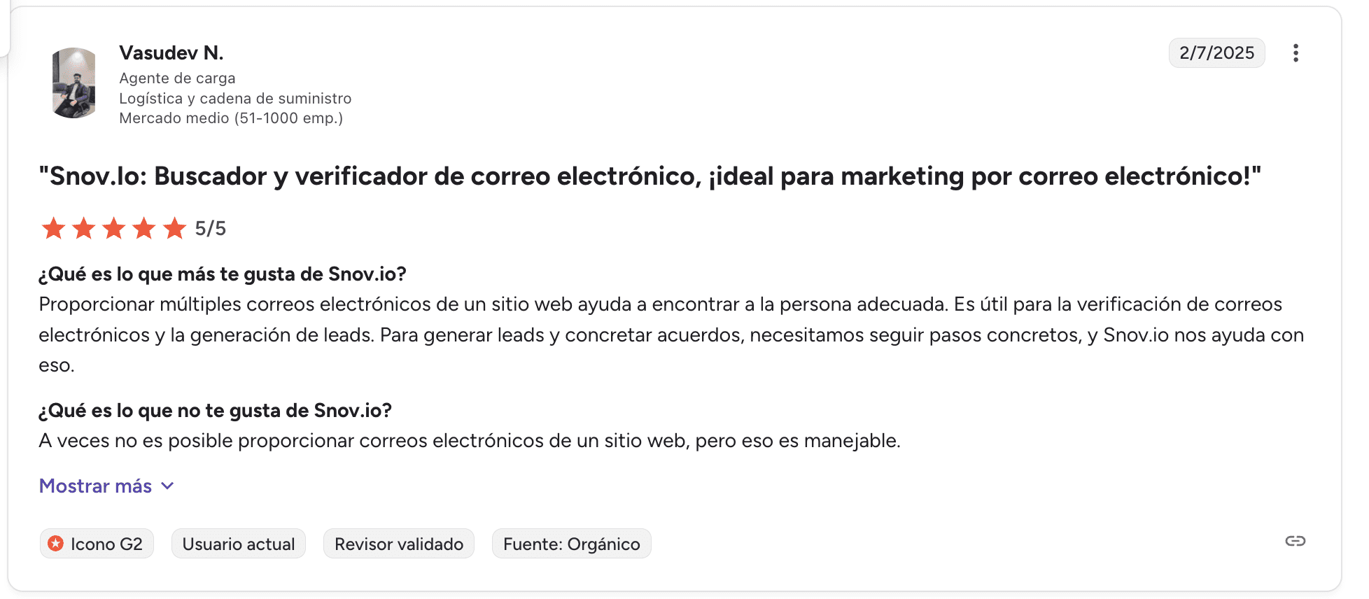 Opiniones de Snov.io en G2
