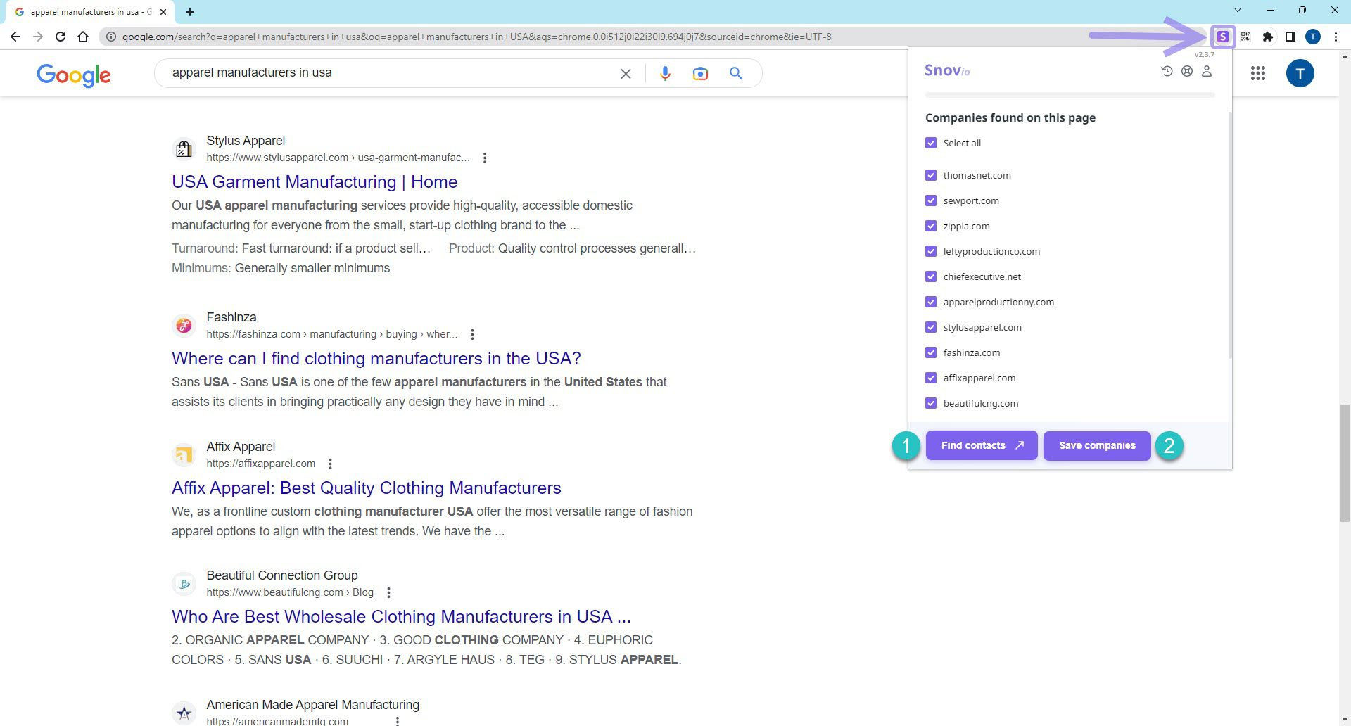 How to find emails from Google search with Snov.io