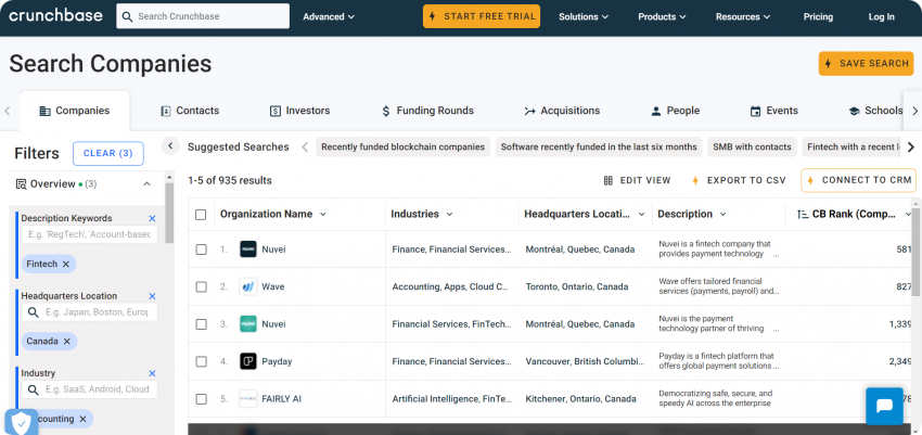 Crunchbase lead search