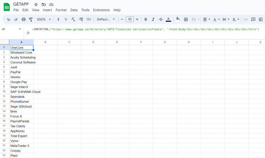 Use Google Sheets for web scraping
