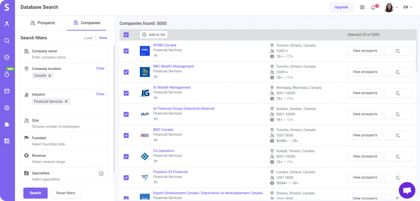 Extract company names with Snov.io