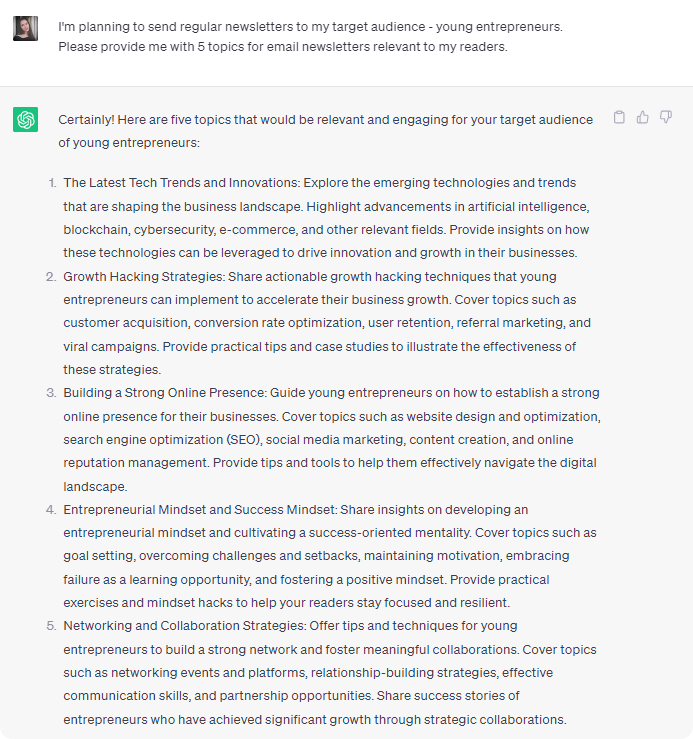se ChatGPT to generate newsletter topics