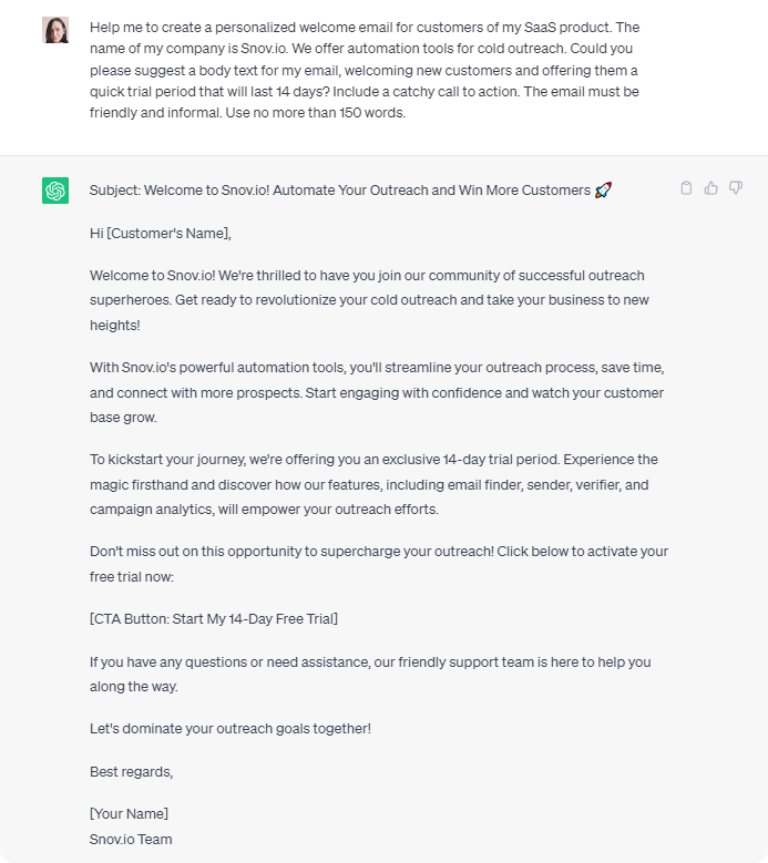 Use ChatGPT to write an email body