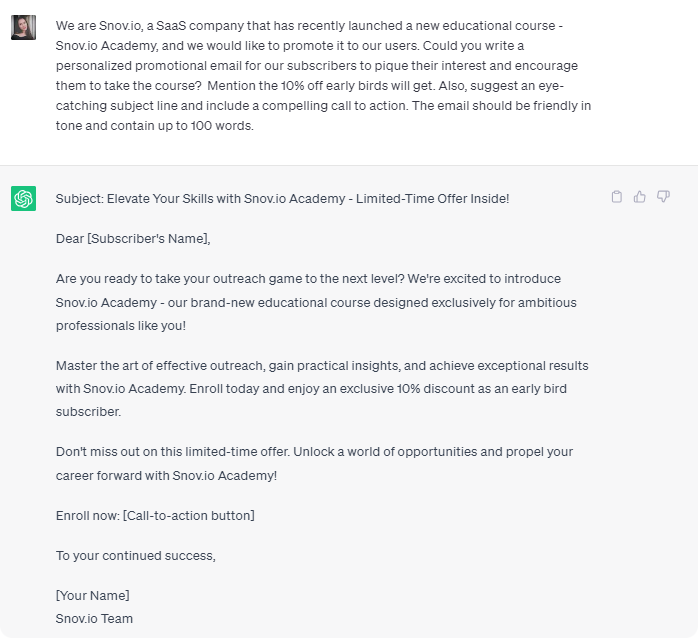 Use ChatGPT to write an email body