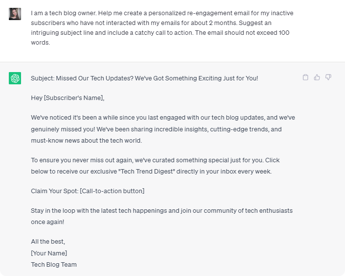 Use ChatGPT to write an email body