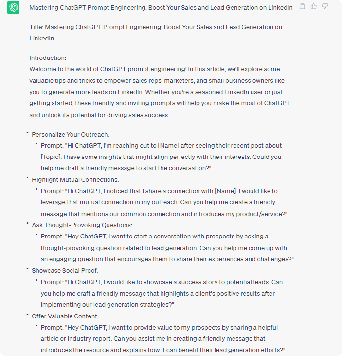 ChatGPT LinkedIn article prompt