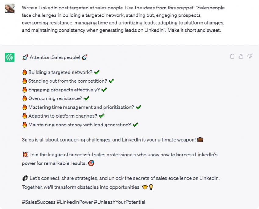 ChatGPT LinkedIn prompt