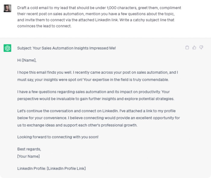 ChatGPT email prompt