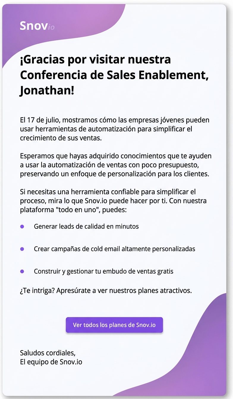 Ejemplo de seguimiento después del evento
