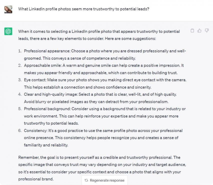 Use ChatGPT to optimize your LinkedIn profile photo