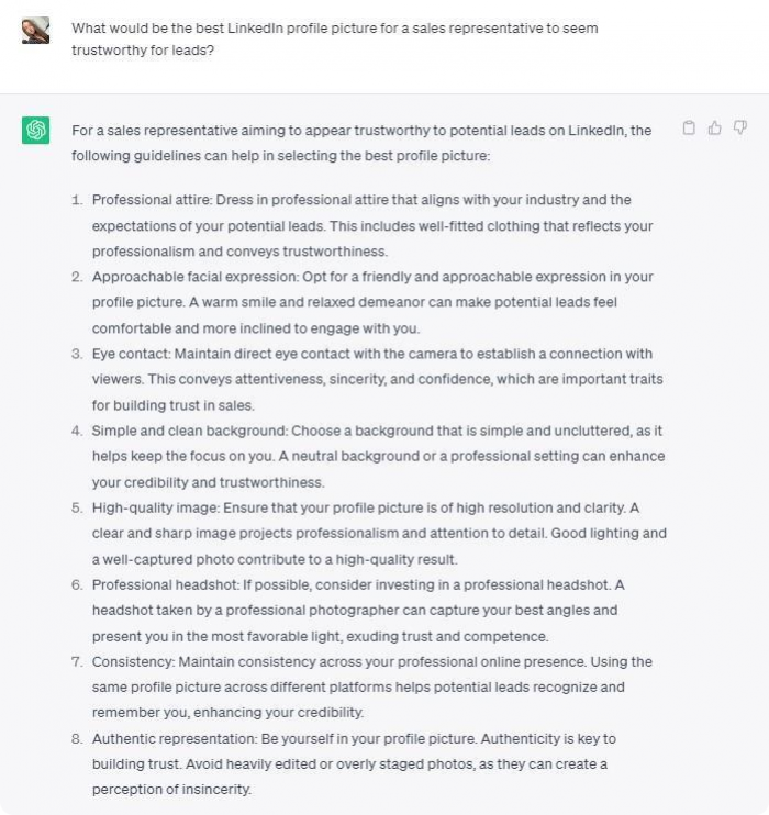 Use ChatGPT to optimize your LinkedIn profile photo