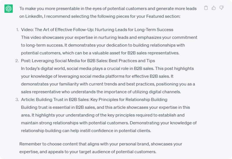 Use ChatGPT to optimize the LinkedIn 'Featured' section