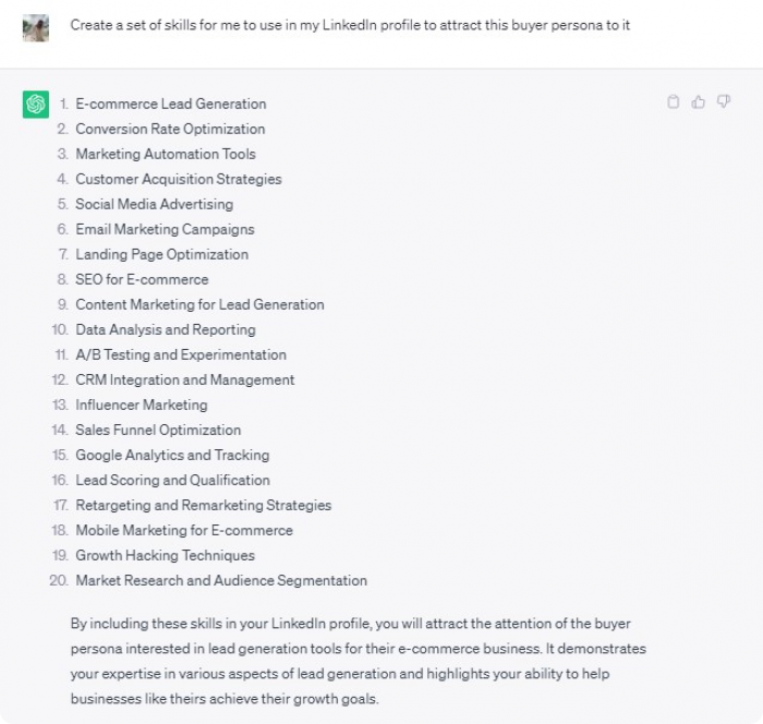 Use ChatGPT to optimize the LinkedIn 'Skills' section