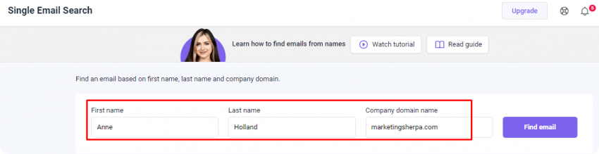 Snov.io Email by Name Search