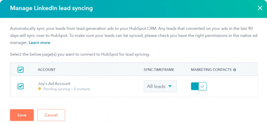 LinkedIn Lead Gen Forms HubSpot integration 