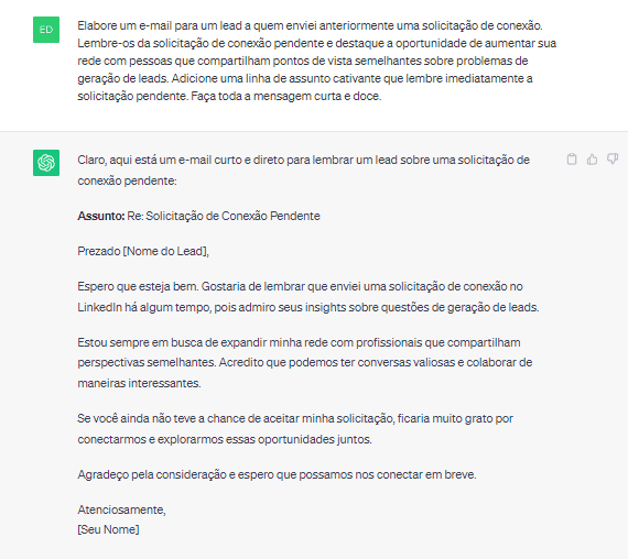 Modelo de mensagem para leads no LinkedIn